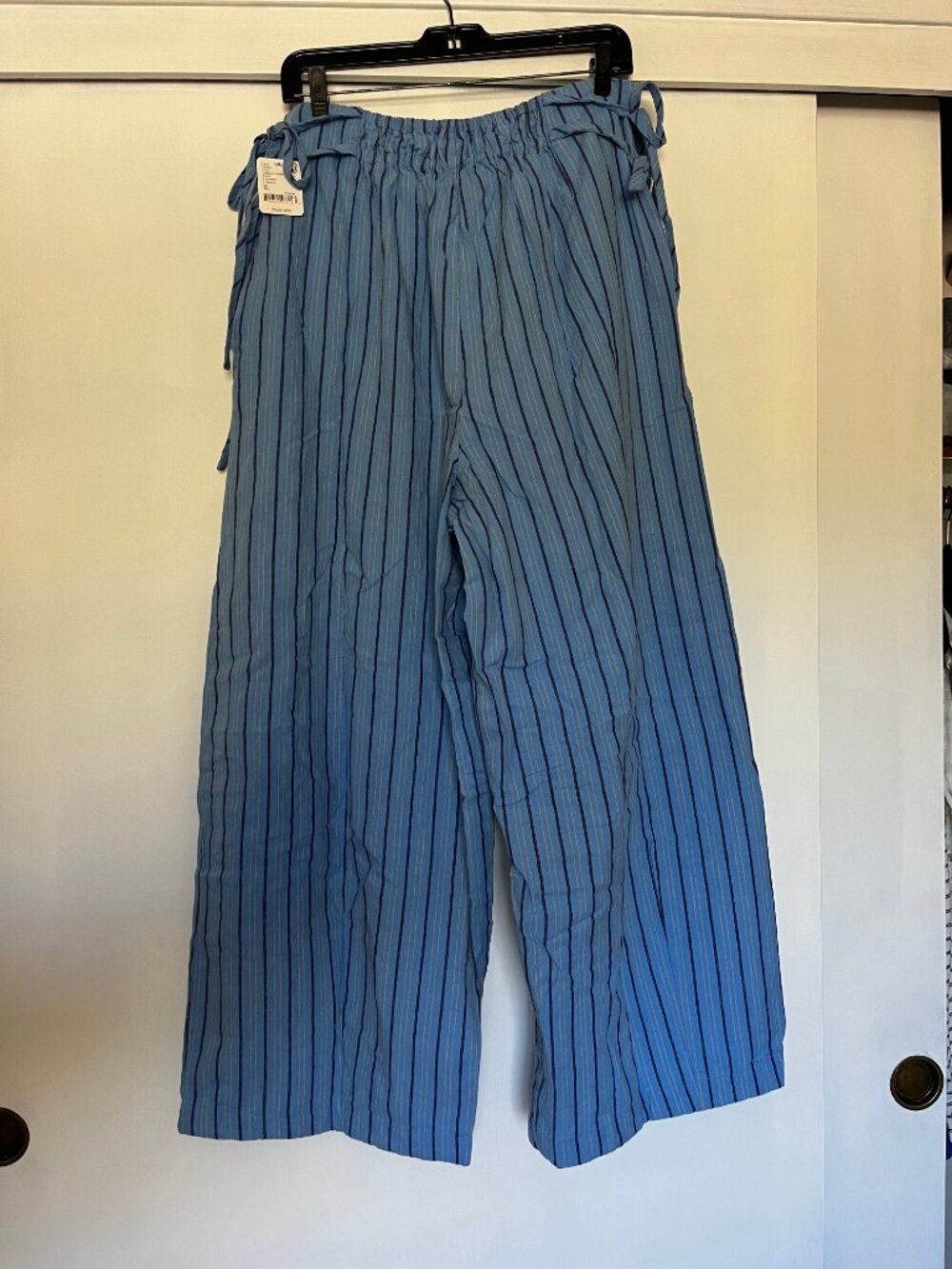 Free People Sun Dazed Cotton Linen Striped Pants in Cobalt Combo NWT XL - Picture 4 of 5